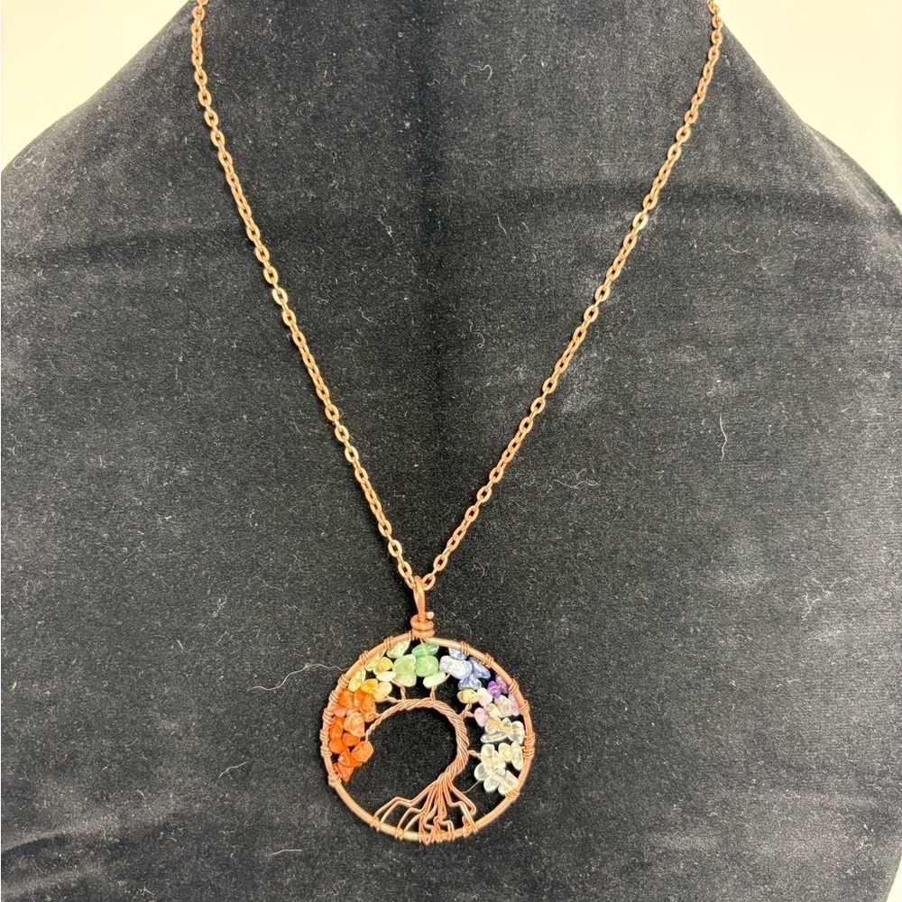 Elegant Multicolor Tree of Life Pendant Necklace on Copper Chain